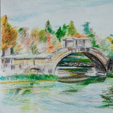 Мост в парке Гатчинского дворца 30х42 см карандаш бумага 2018 автор Михаил Базаров