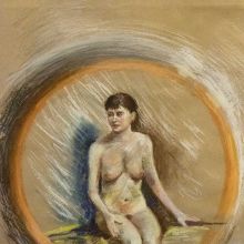 "Девушка сидящая на обруче", б., пастель, 40Х60, 2019, автор Базаров Михаил