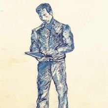 "человек с книгой", 20х30, карандаш, Базаров Михаил