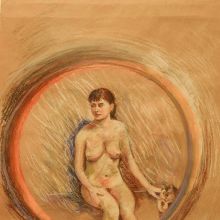 "girl sitting on a Hoop", "Девушка сидящая на обруче", б., пастель, 42Х60, 2019, автор Базаров Михаил