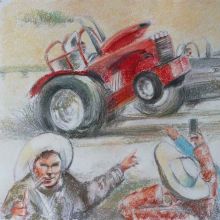 "tractor dragster racing",""гонки на трактор-драгстерах", б., п., 40х60, 2020, автор Базаров Михаил