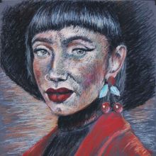 "Portrait with a black hat", "Портрет с черной шляпой", бумага, пастель. 40х60, 2020, автор Базаров Михаил