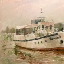 "Sea boat" Verny ", "Морской катер "Верный", холст. масло, 70х90, 2020, автор Базаров Михаил