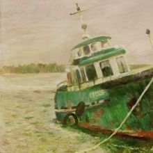 "Sea boat" Stvor "","Морской катер "Створ"", холст, масло, 70х90, 2020,автор Базаров  Михаил