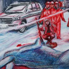 Смерть голубого зайчика 42 60 см пастель бумага 2018 автор Михаил Базаров