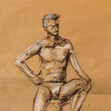 Модель мужчины, б. уголь, 30х40 см, 2019 год , автор Базаров Михаил