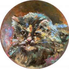 Картина "Герои наших дней. Беатриса", дерево, масло, 20х20 см, 2019 год, автор Базаров Михаил