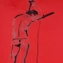 Красный свет спина, б., маркер, карандаш, мел, 30х40 см , 2019 год ,  автор Базаров Михаил